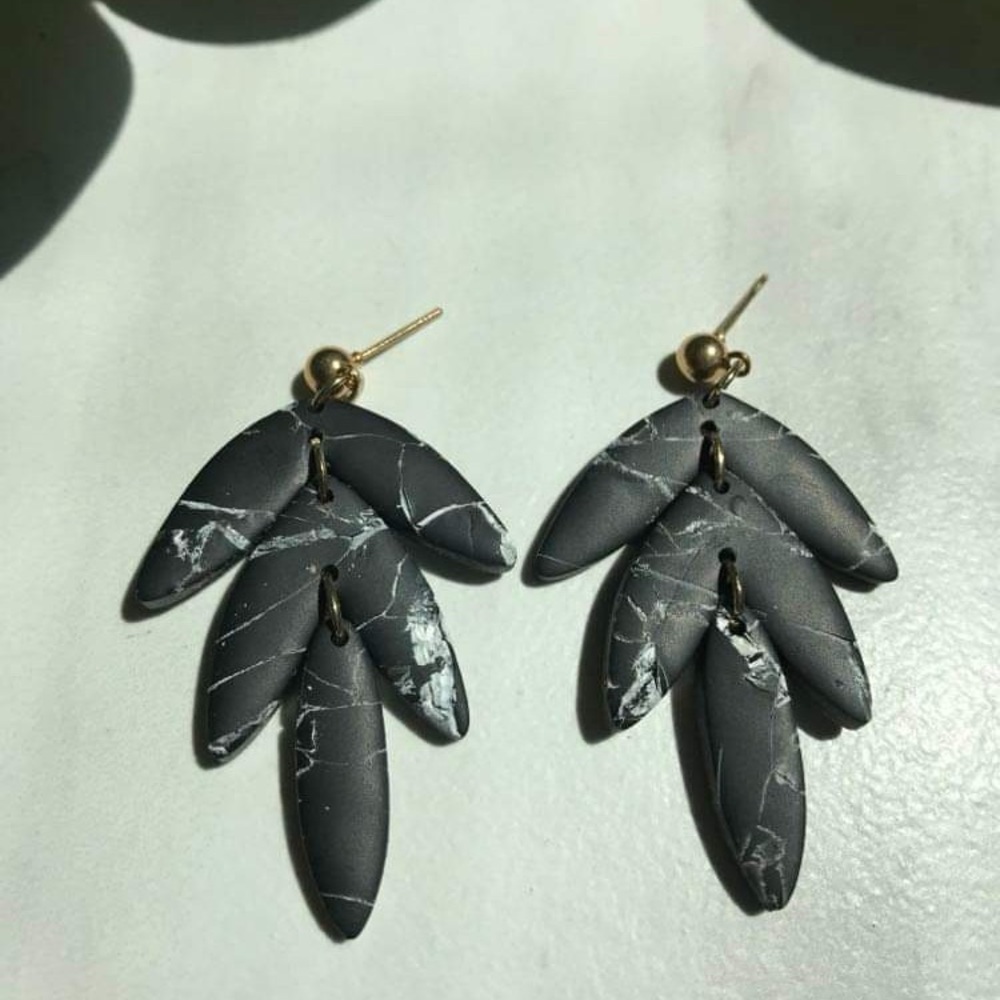 Black and White Leaf Earrings